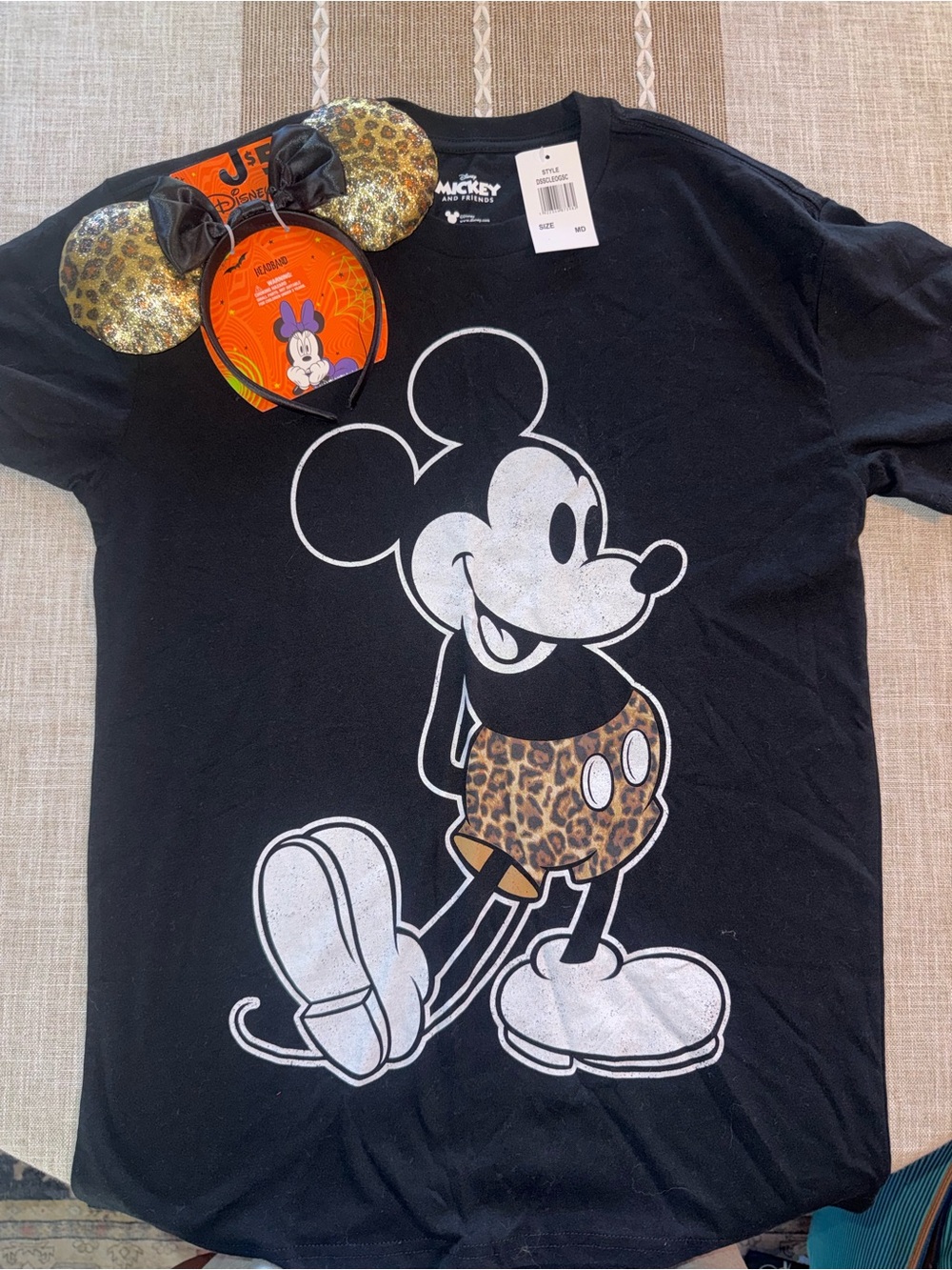Disney Mickey Mouse Leopard Print Graphic Tee & Ears - Black